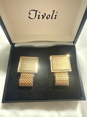 Tivoli Gold Tone Cufflinks Square Mesh Chain Classic Formal